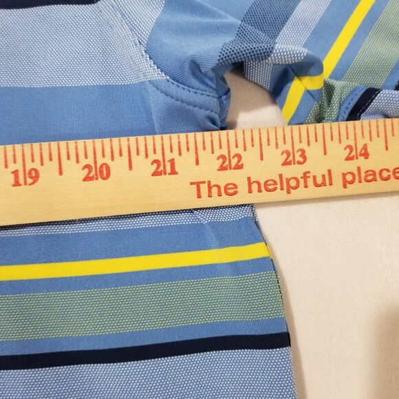 Bobby Jones Performance Polo Shirt Mens Large Blue Striped Golf Short Sleeve - Picture 7 of 9